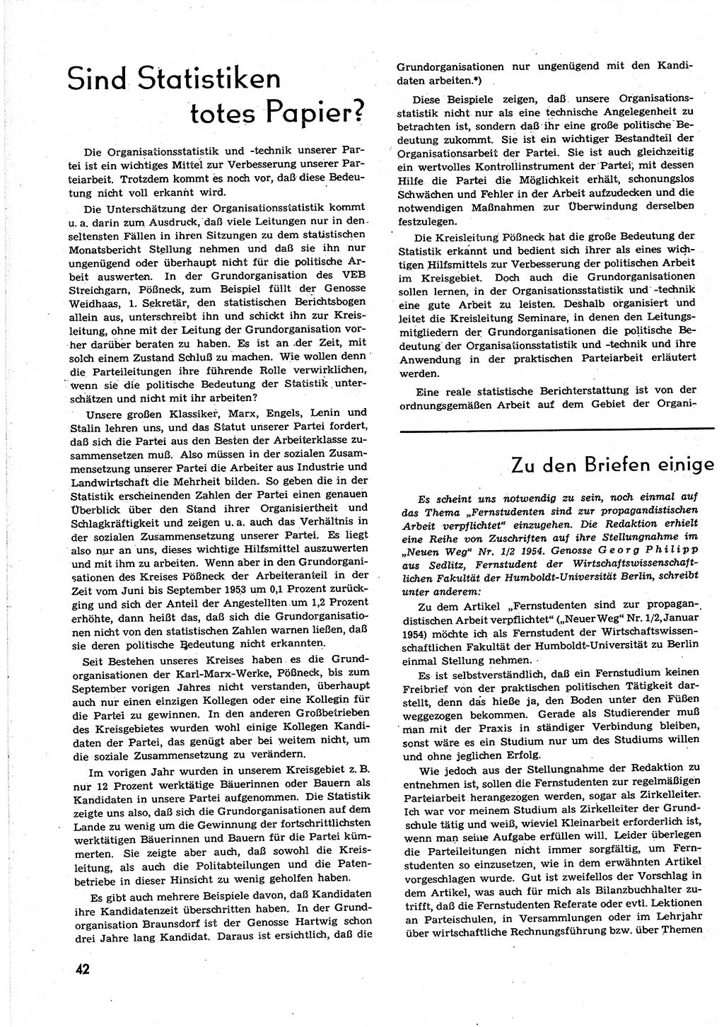 Neuer Weg (NW), Organ des Zentralkomitees (ZK) der SED (Sozialistische Einheitspartei Deutschlands) für alle Parteiarbeiter, 9. Jahrgang [Deutsche Demokratische Republik (DDR)] 1954, Heft 6/42 (NW ZK SED DDR 1954, H. 6/42)