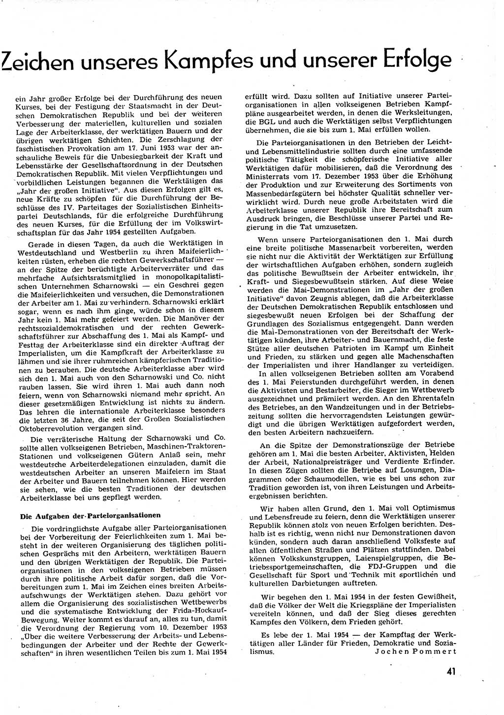 Neuer Weg (NW), Organ des Zentralkomitees (ZK) der SED (Sozialistische Einheitspartei Deutschlands) für alle Parteiarbeiter, 9. Jahrgang [Deutsche Demokratische Republik (DDR)] 1954, Heft 7/41 (NW ZK SED DDR 1954, H. 7/41)