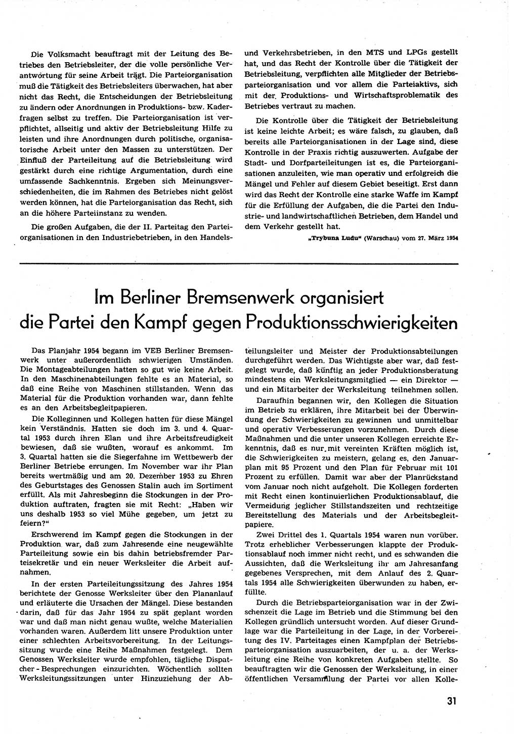 Neuer Weg (NW), Organ des Zentralkomitees (ZK) der SED (Sozialistische Einheitspartei Deutschlands) für alle Parteiarbeiter, 9. Jahrgang [Deutsche Demokratische Republik (DDR)] 1954, Heft 9/31 (NW ZK SED DDR 1954, H. 9/31)