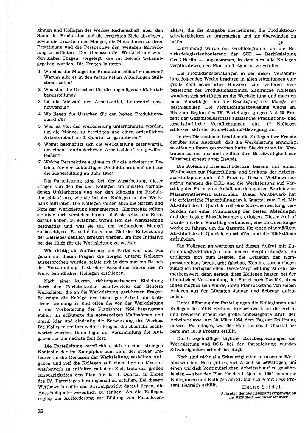 Neuer Weg (NW), Organ des Zentralkomitees (ZK) der SED (Sozialistische Einheitspartei Deutschlands) für alle Parteiarbeiter, 9. Jahrgang [Deutsche Demokratische Republik (DDR)] 1954, Heft 9/32 (NW ZK SED DDR 1954, H. 9/32)