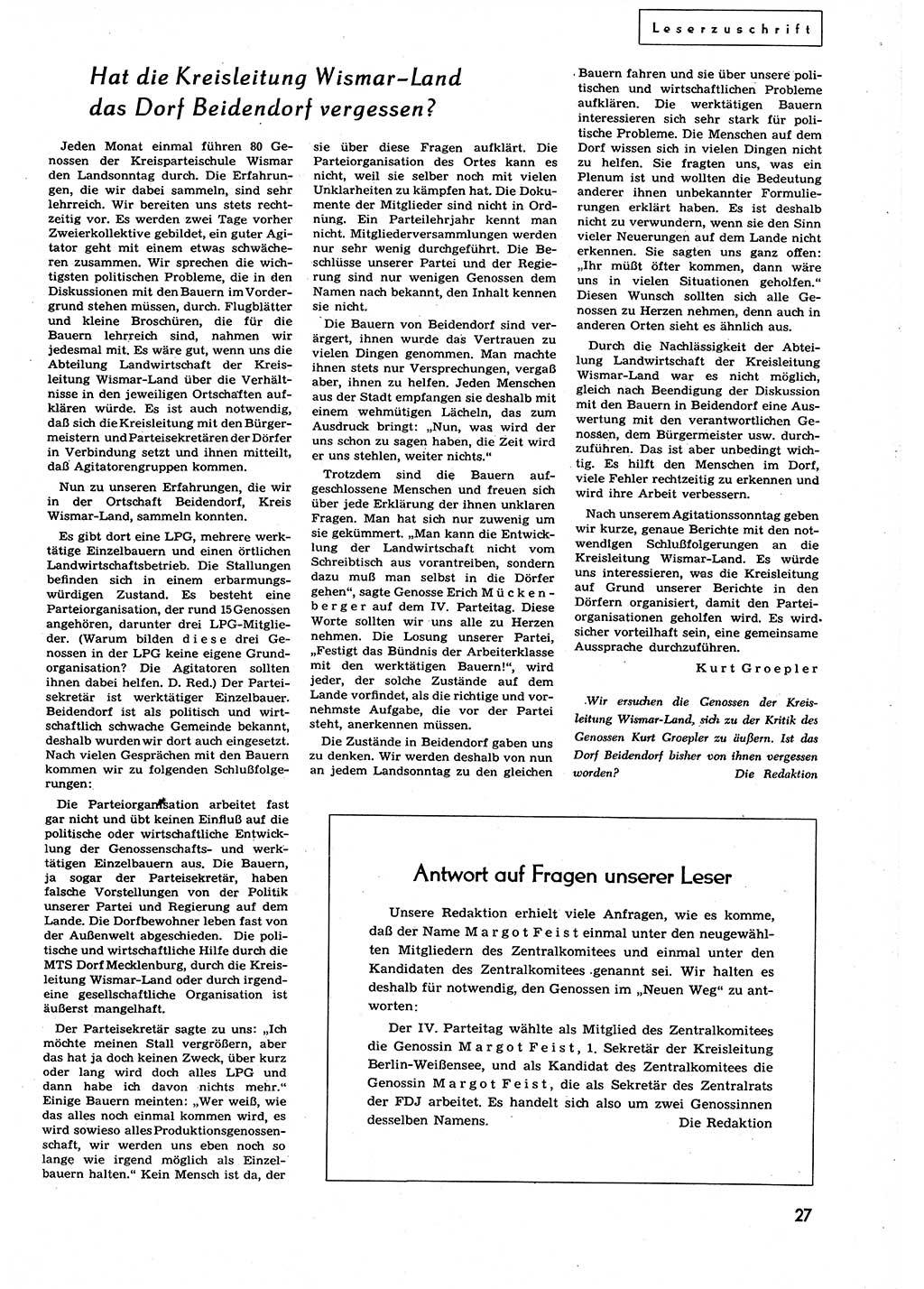 Neuer Weg (NW), Organ des Zentralkomitees (ZK) der SED (Sozialistische Einheitspartei Deutschlands) für alle Parteiarbeiter, 9. Jahrgang [Deutsche Demokratische Republik (DDR)] 1954, Heft 10/27 (NW ZK SED DDR 1954, H. 10/27)
