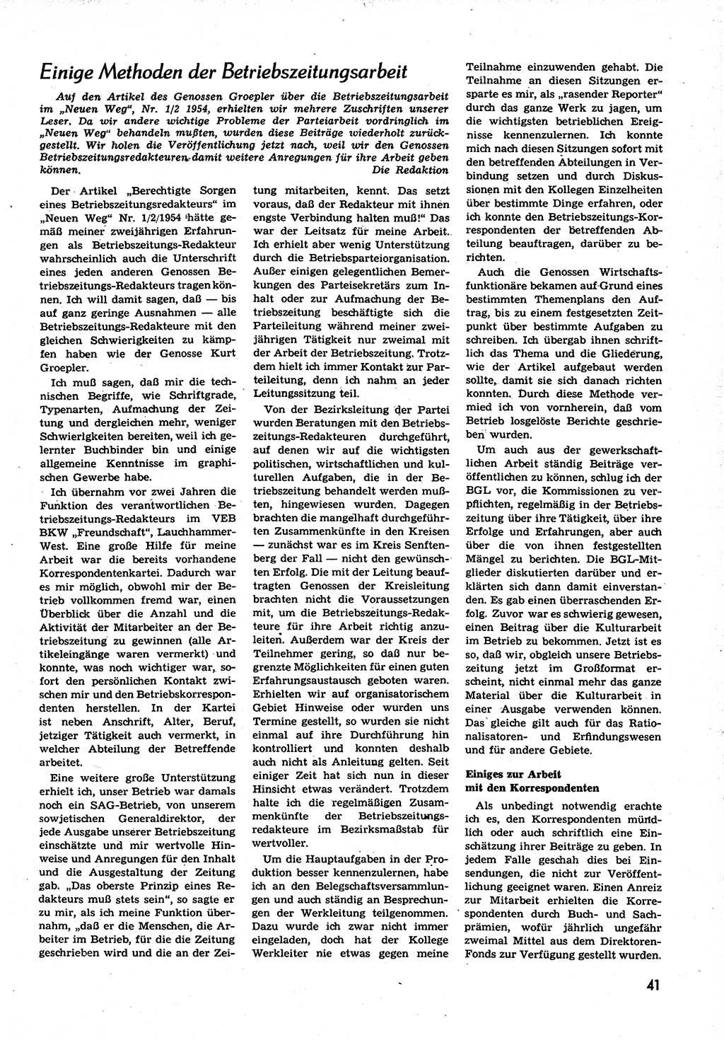 Neuer Weg (NW), Organ des Zentralkomitees (ZK) der SED (Sozialistische Einheitspartei Deutschlands) für alle Parteiarbeiter, 9. Jahrgang [Deutsche Demokratische Republik (DDR)] 1954, Heft 10/41 (NW ZK SED DDR 1954, H. 10/41)