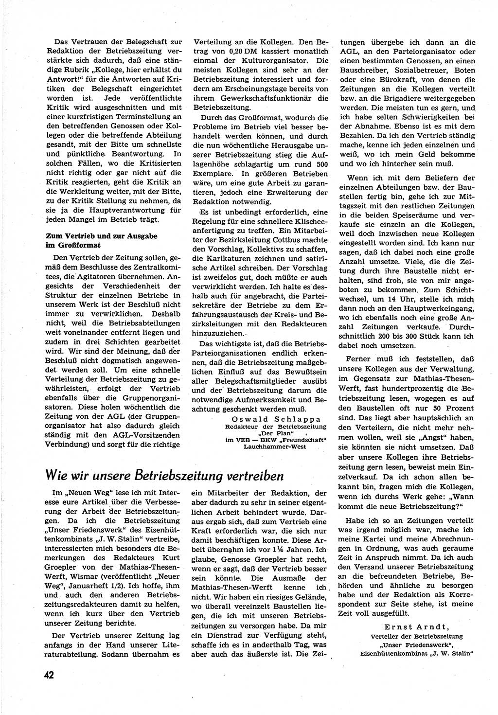 Neuer Weg (NW), Organ des Zentralkomitees (ZK) der SED (Sozialistische Einheitspartei Deutschlands) fÃ¼r alle Parteiarbeiter, 9. Jahrgang [Deutsche Demokratische Republik (DDR)] 1954, Heft 10/42 (NW ZK SED DDR 1954, H. 10/42)