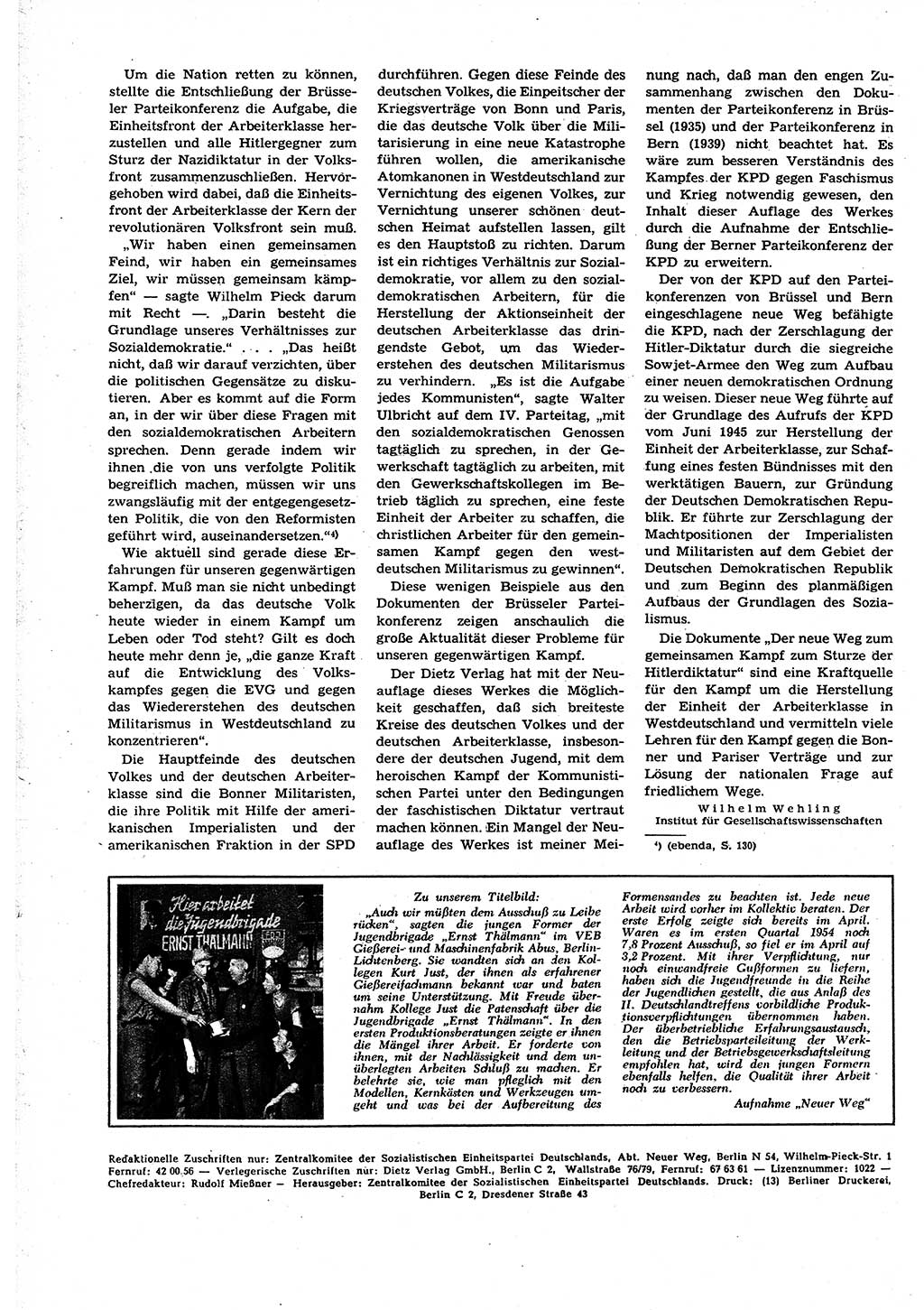 Neuer Weg (NW), Organ des Zentralkomitees (ZK) der SED (Sozialistische Einheitspartei Deutschlands) für alle Parteiarbeiter, 9. Jahrgang [Deutsche Demokratische Republik (DDR)] 1954, Heft 10/44 (NW ZK SED DDR 1954, H. 10/44)