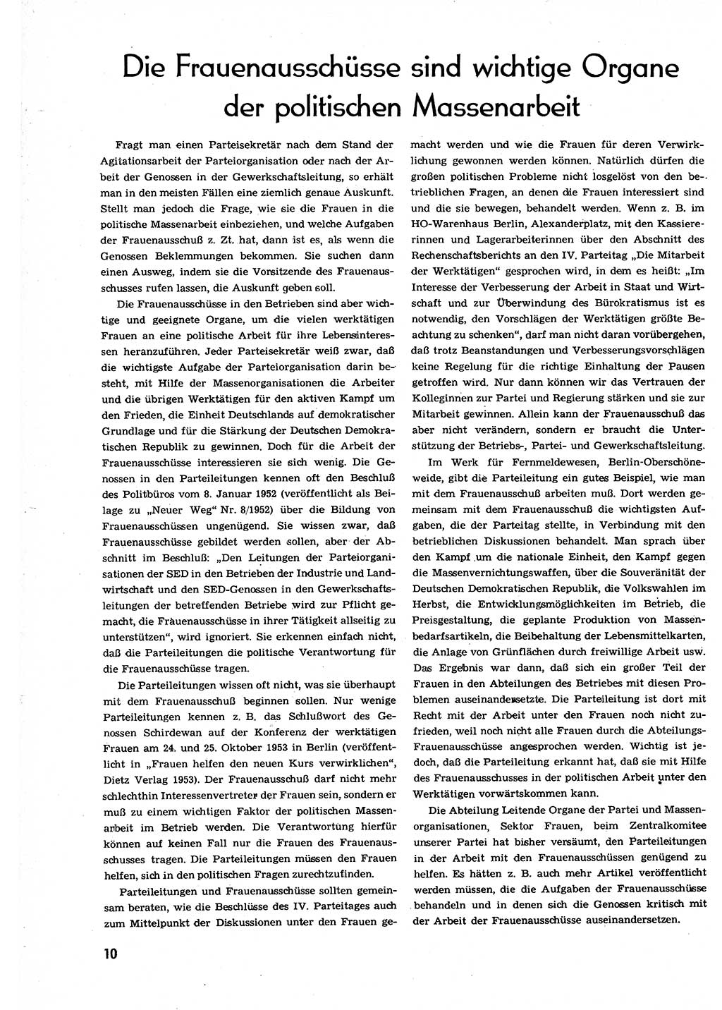 Neuer Weg (NW), Organ des Zentralkomitees (ZK) der SED (Sozialistische Einheitspartei Deutschlands) für alle Parteiarbeiter, 9. Jahrgang [Deutsche Demokratische Republik (DDR)] 1954, Heft 11/10 (NW ZK SED DDR 1954, H. 11/10)