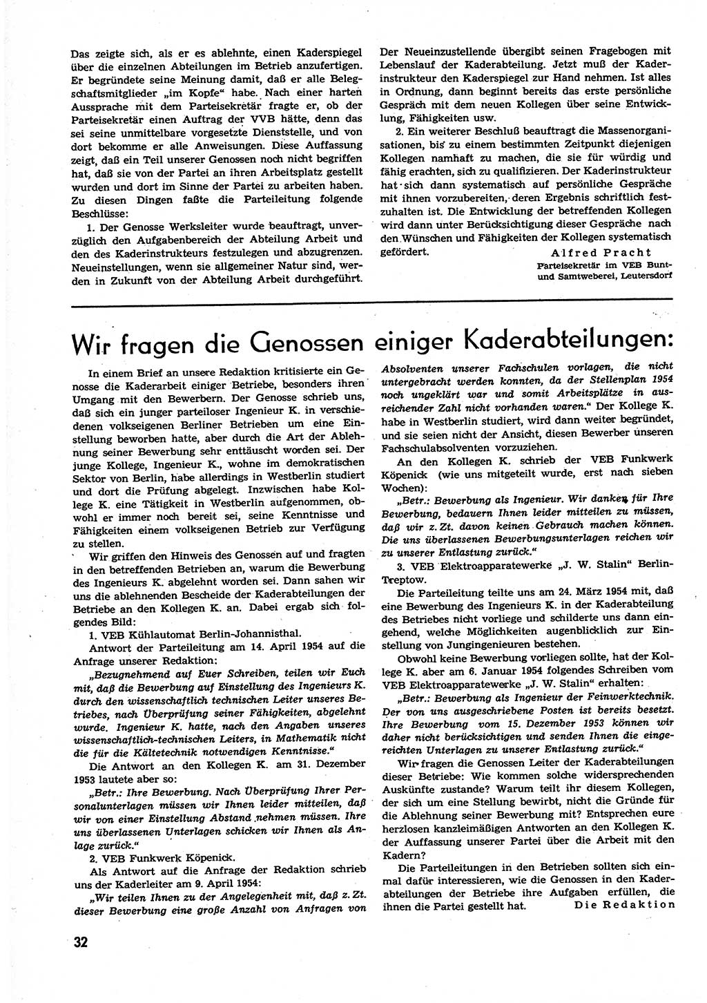 Neuer Weg (NW), Organ des Zentralkomitees (ZK) der SED (Sozialistische Einheitspartei Deutschlands) für alle Parteiarbeiter, 9. Jahrgang [Deutsche Demokratische Republik (DDR)] 1954, Heft 11/32 (NW ZK SED DDR 1954, H. 11/32)