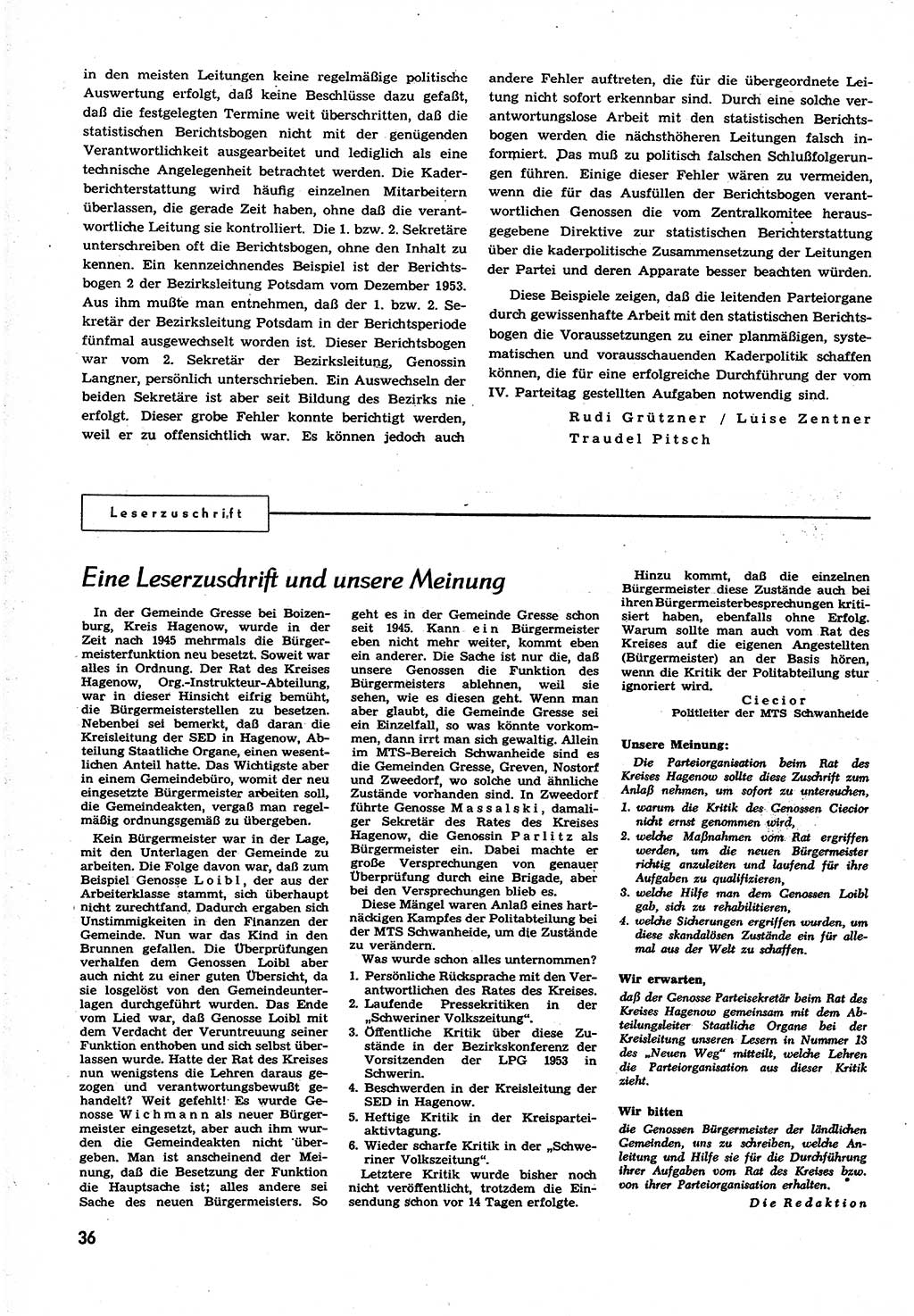 Neuer Weg (NW), Organ des Zentralkomitees (ZK) der SED (Sozialistische Einheitspartei Deutschlands) für alle Parteiarbeiter, 9. Jahrgang [Deutsche Demokratische Republik (DDR)] 1954, Heft 11/36 (NW ZK SED DDR 1954, H. 11/36)