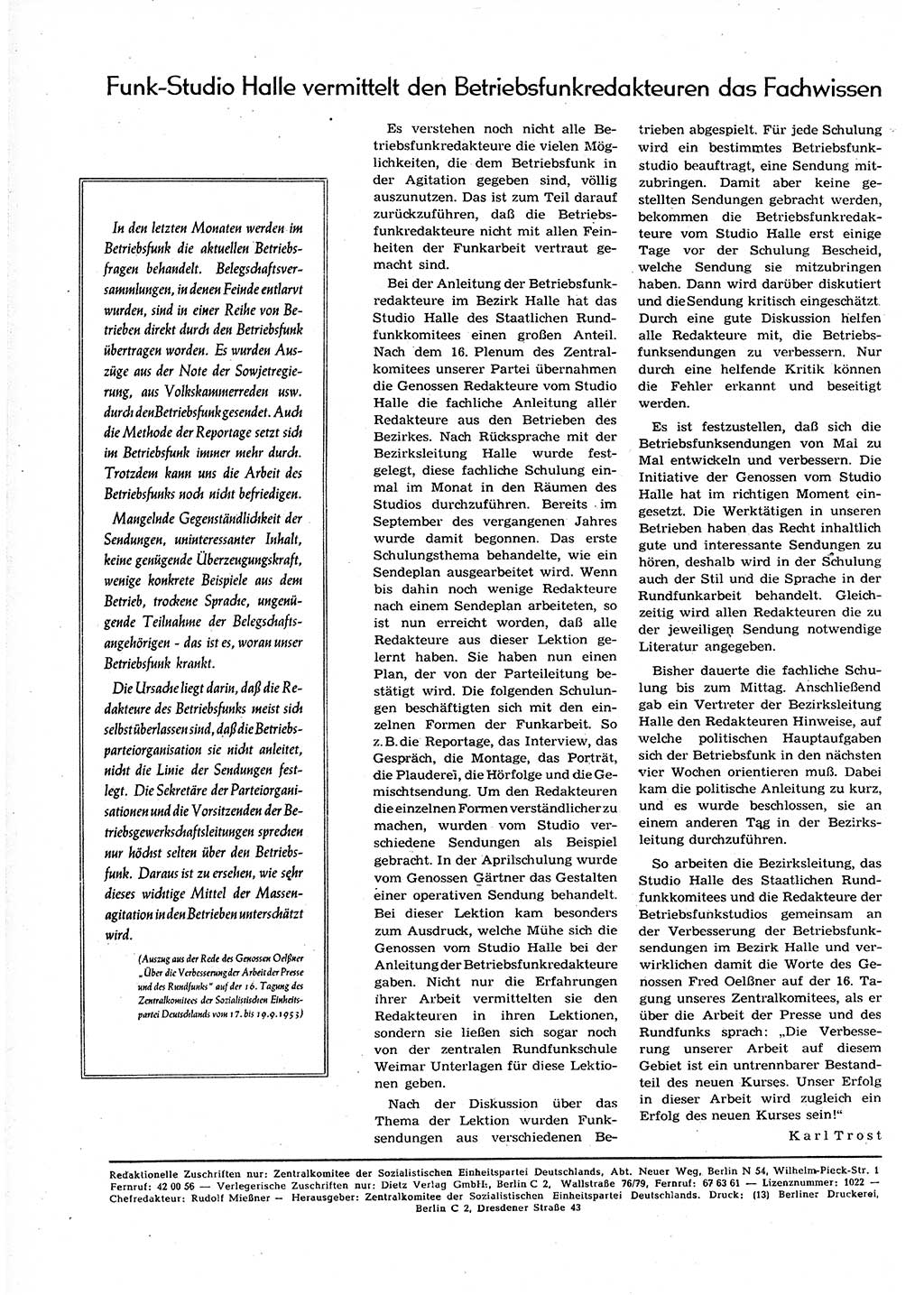 Neuer Weg (NW), Organ des Zentralkomitees (ZK) der SED (Sozialistische Einheitspartei Deutschlands) für alle Parteiarbeiter, 9. Jahrgang [Deutsche Demokratische Republik (DDR)] 1954, Heft 12/44 (NW ZK SED DDR 1954, H. 12/44)