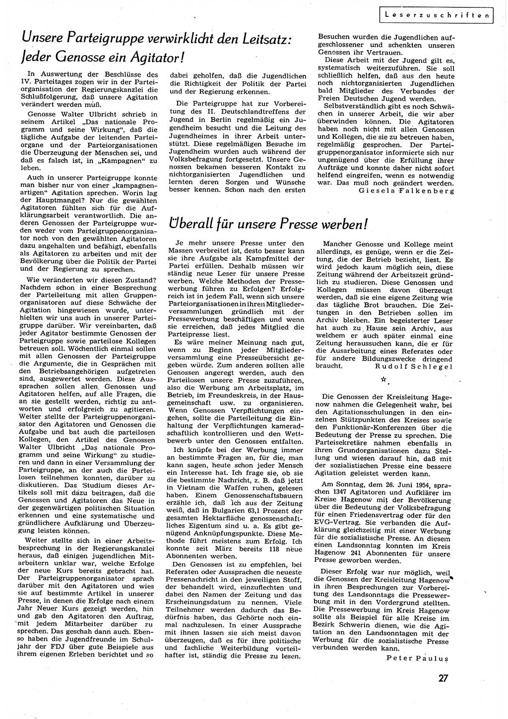 Neuer Weg (NW), Organ des Zentralkomitees (ZK) der SED (Sozialistische Einheitspartei Deutschlands) für alle Parteiarbeiter, 9. Jahrgang [Deutsche Demokratische Republik (DDR)] 1954, Heft 15/27 (NW ZK SED DDR 1954, H. 15/27)