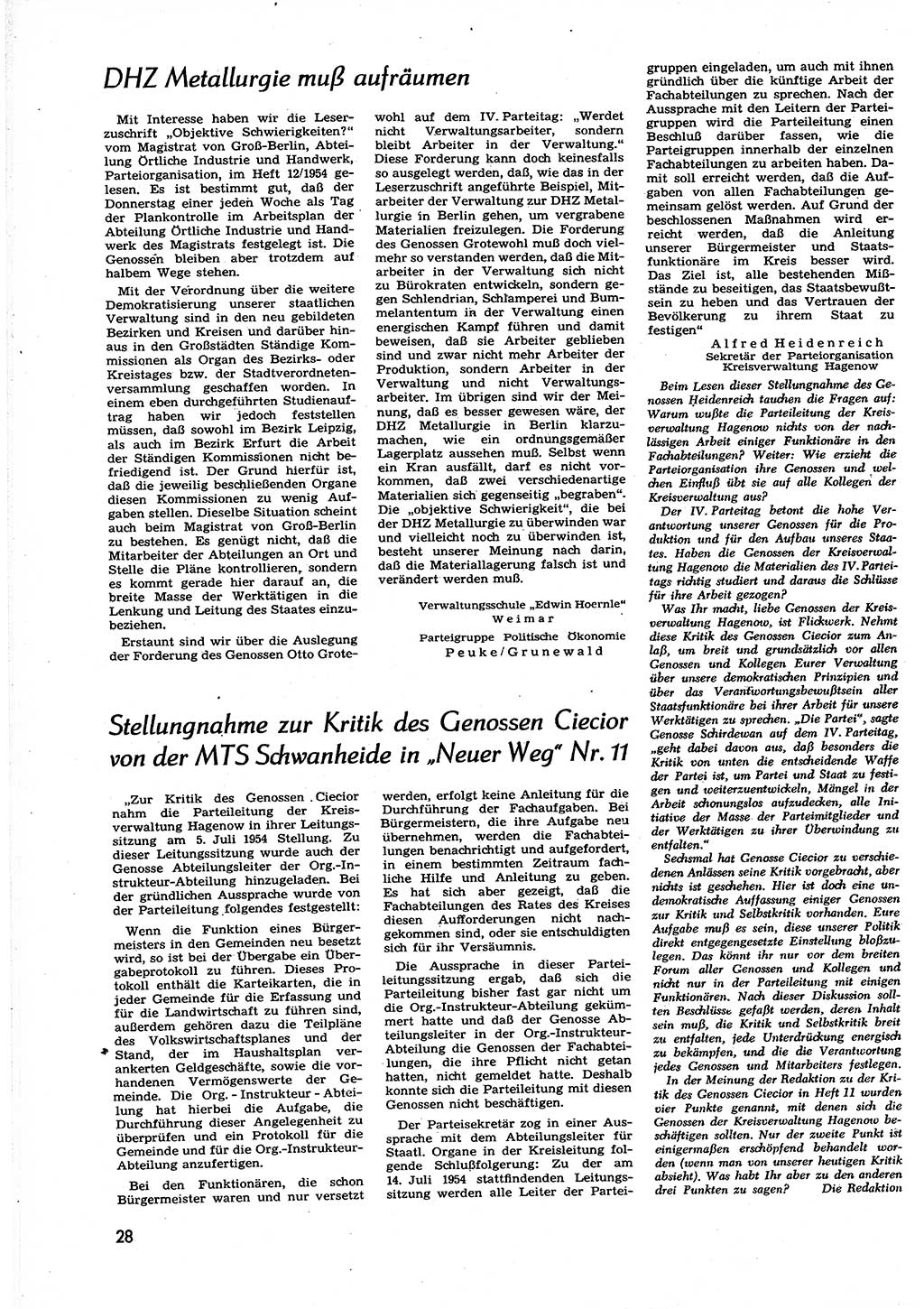 Neuer Weg (NW), Organ des Zentralkomitees (ZK) der SED (Sozialistische Einheitspartei Deutschlands) für alle Parteiarbeiter, 9. Jahrgang [Deutsche Demokratische Republik (DDR)] 1954, Heft 15/28 (NW ZK SED DDR 1954, H. 15/28)