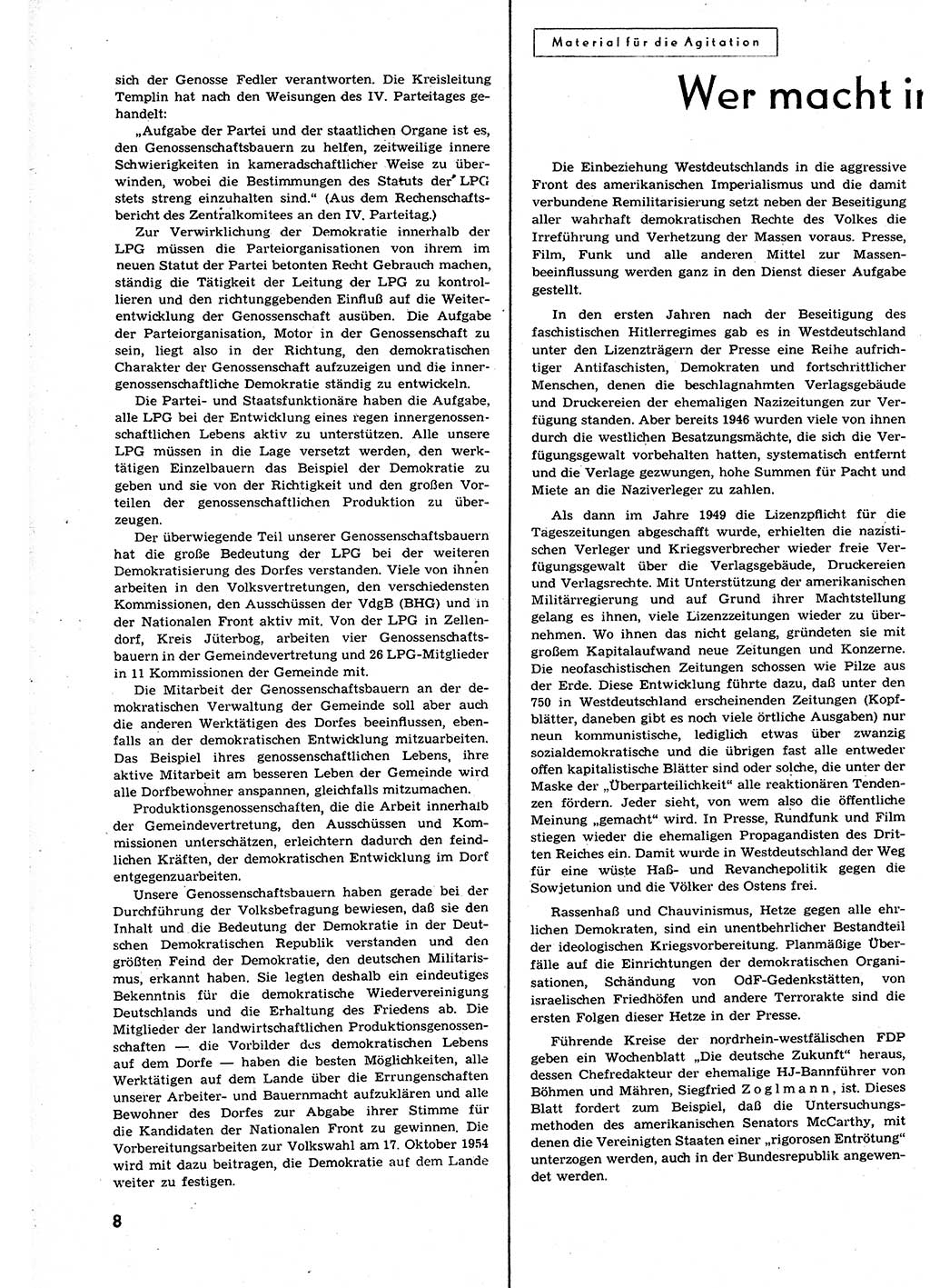 Neuer Weg (NW), Organ des Zentralkomitees (ZK) der SED (Sozialistische Einheitspartei Deutschlands) für alle Parteiarbeiter, 9. Jahrgang [Deutsche Demokratische Republik (DDR)] 1954, Heft 18/8 (NW ZK SED DDR 1954, H. 18/8)