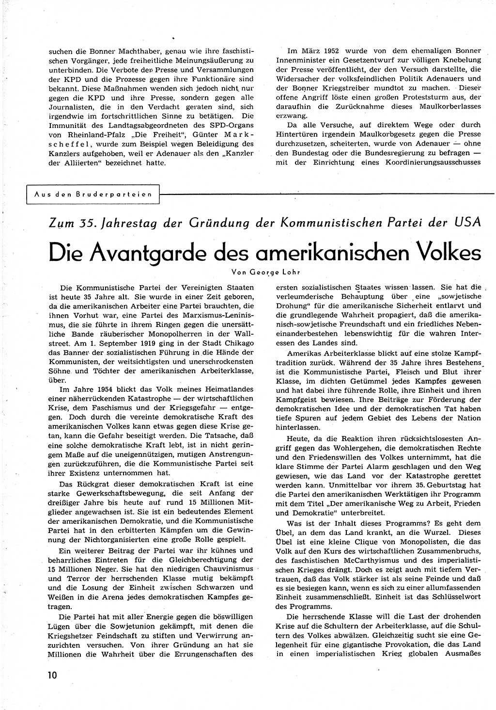 Neuer Weg (NW), Organ des Zentralkomitees (ZK) der SED (Sozialistische Einheitspartei Deutschlands) für alle Parteiarbeiter, 9. Jahrgang [Deutsche Demokratische Republik (DDR)] 1954, Heft 18/10 (NW ZK SED DDR 1954, H. 18/10)