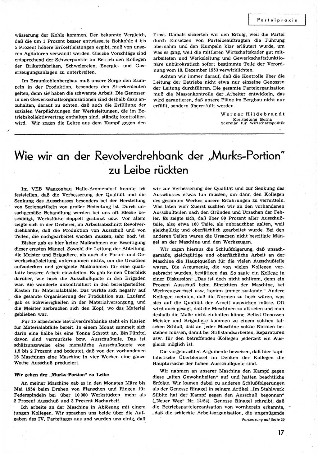 Neuer Weg (NW), Organ des Zentralkomitees (ZK) der SED (Sozialistische Einheitspartei Deutschlands) für alle Parteiarbeiter, 9. Jahrgang [Deutsche Demokratische Republik (DDR)] 1954, Heft 18/17 (NW ZK SED DDR 1954, H. 18/17)