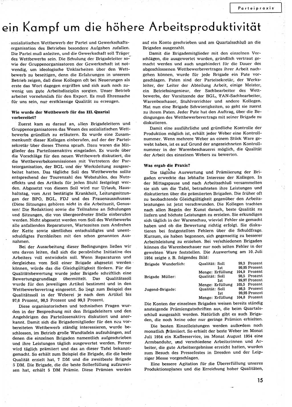 Neuer Weg (NW), Organ des Zentralkomitees (ZK) der SED (Sozialistische Einheitspartei Deutschlands) für alle Parteiarbeiter, 9. Jahrgang [Deutsche Demokratische Republik (DDR)] 1954, Heft 19/15 (NW ZK SED DDR 1954, H. 19/15)