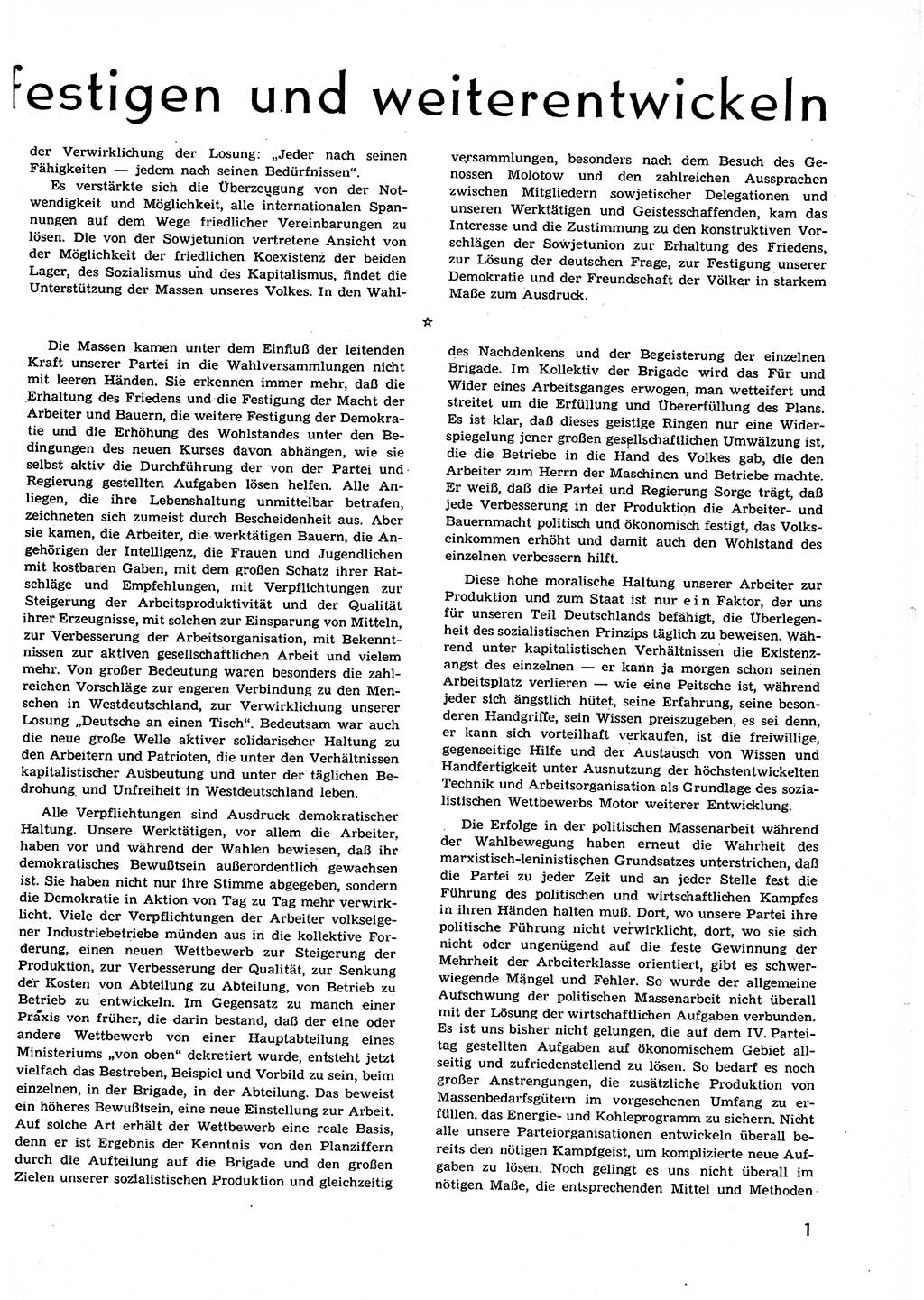 Neuer Weg (NW), Organ des Zentralkomitees (ZK) der SED (Sozialistische Einheitspartei Deutschlands) für alle Parteiarbeiter, 9. Jahrgang [Deutsche Demokratische Republik (DDR)] 1954, Heft 21/1 (NW ZK SED DDR 1954, H. 21/1)