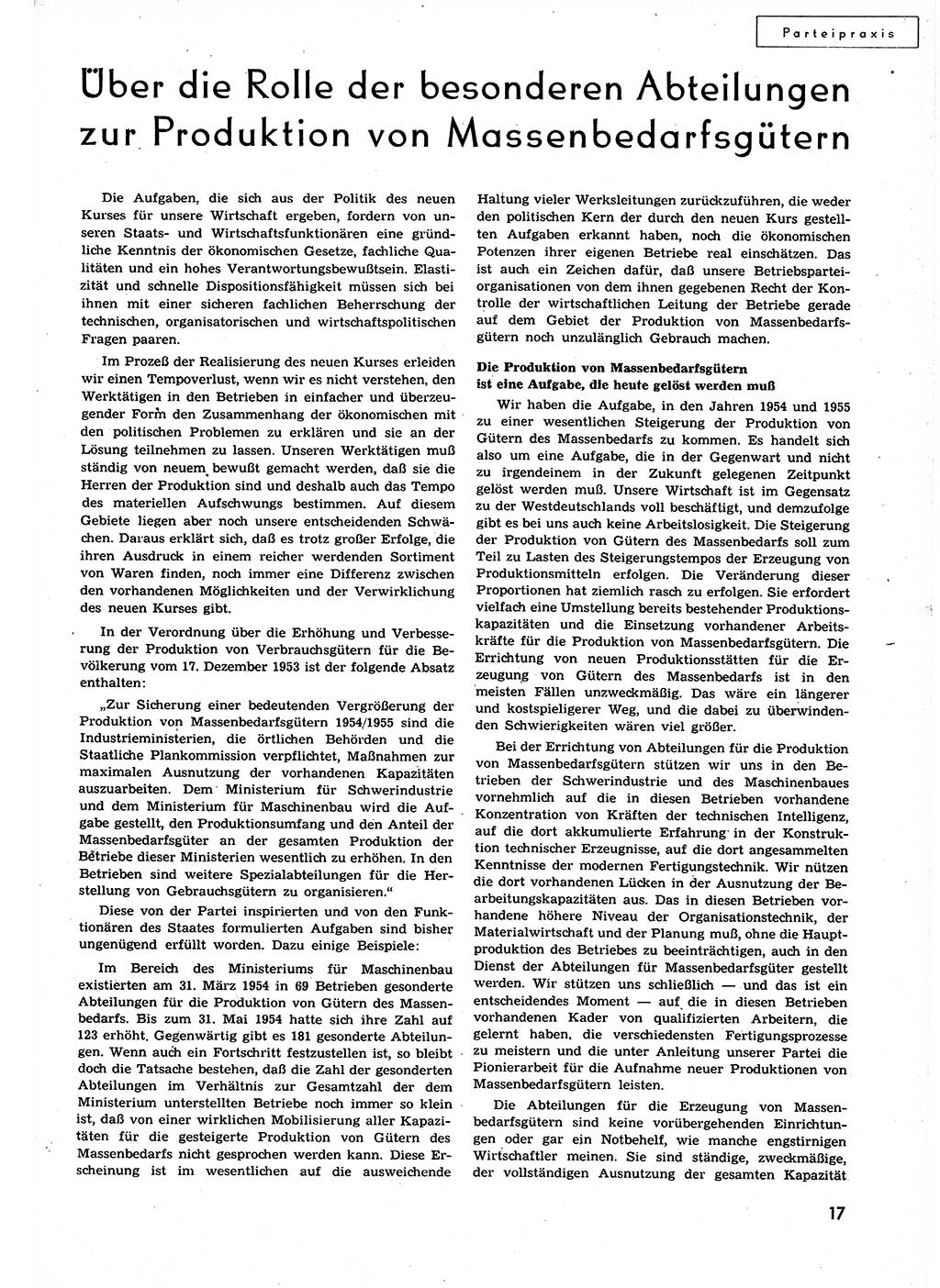 Neuer Weg (NW), Organ des Zentralkomitees (ZK) der SED (Sozialistische Einheitspartei Deutschlands) für alle Parteiarbeiter, 9. Jahrgang [Deutsche Demokratische Republik (DDR)] 1954, Heft 21/17 (NW ZK SED DDR 1954, H. 21/17)