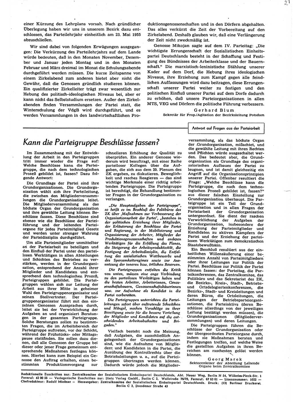 Neuer Weg (NW), Organ des Zentralkomitees (ZK) der SED (Sozialistische Einheitspartei Deutschlands) für alle Parteiarbeiter, 9. Jahrgang [Deutsche Demokratische Republik (DDR)] 1954, Heft 21/29 (NW ZK SED DDR 1954, H. 21/29)