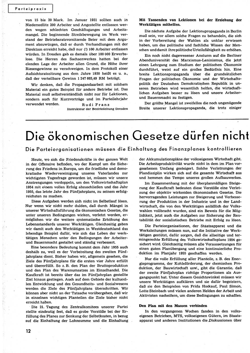 Neuer Weg (NW), Organ des Zentralkomitees (ZK) der SED (Sozialistische Einheitspartei Deutschlands) für alle Parteiarbeiter, 9. Jahrgang [Deutsche Demokratische Republik (DDR)] 1954, Heft 22/12 (NW ZK SED DDR 1954, H. 22/12)