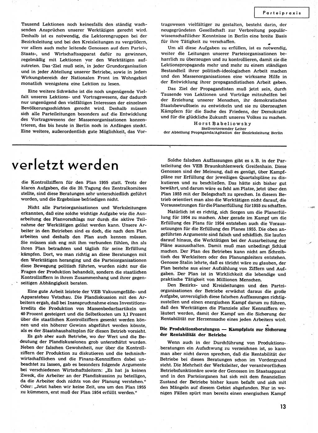 Neuer Weg (NW), Organ des Zentralkomitees (ZK) der SED (Sozialistische Einheitspartei Deutschlands) für alle Parteiarbeiter, 9. Jahrgang [Deutsche Demokratische Republik (DDR)] 1954, Heft 22/13 (NW ZK SED DDR 1954, H. 22/13)