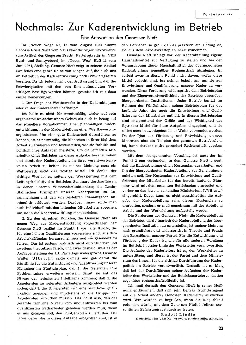 Neuer Weg (NW), Organ des Zentralkomitees (ZK) der SED (Sozialistische Einheitspartei Deutschlands) für alle Parteiarbeiter, 9. Jahrgang [Deutsche Demokratische Republik (DDR)] 1954, Heft 22/23 (NW ZK SED DDR 1954, H. 22/23)