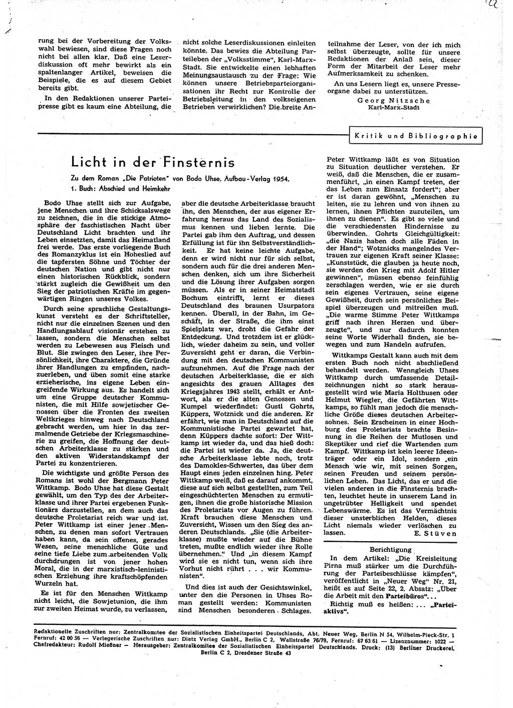 Neuer Weg (NW), Organ des Zentralkomitees (ZK) der SED (Sozialistische Einheitspartei Deutschlands) für alle Parteiarbeiter, 9. Jahrgang [Deutsche Demokratische Republik (DDR)] 1954, Heft 22/29 (NW ZK SED DDR 1954, H. 22/29)