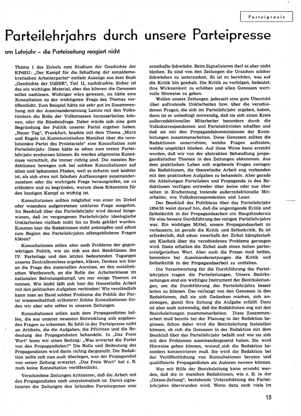 Neuer Weg (NW), Organ des Zentralkomitees (ZK) der SED (Sozialistische Einheitspartei Deutschlands) für alle Parteiarbeiter, 9. Jahrgang [Deutsche Demokratische Republik (DDR)] 1954, Heft 23/15 (NW ZK SED DDR 1954, H. 23/15)