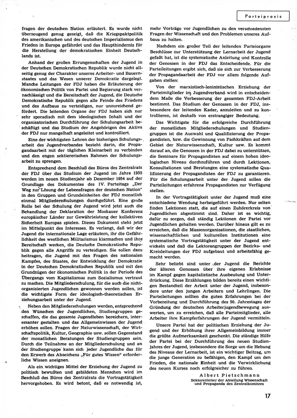 Neuer Weg (NW), Organ des Zentralkomitees (ZK) der SED (Sozialistische Einheitspartei Deutschlands) für alle Parteiarbeiter, 9. Jahrgang [Deutsche Demokratische Republik (DDR)] 1954, Heft 23/17 (NW ZK SED DDR 1954, H. 23/17)