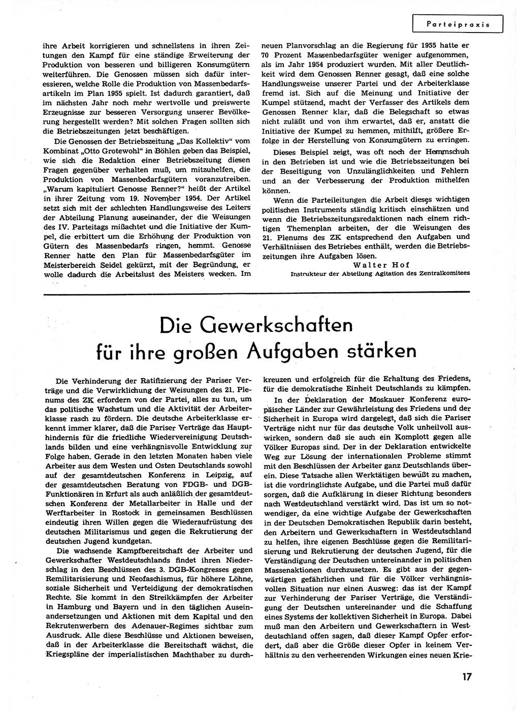 Neuer Weg (NW), Organ des Zentralkomitees (ZK) der SED (Sozialistische Einheitspartei Deutschlands) für alle Parteiarbeiter, 9. Jahrgang [Deutsche Demokratische Republik (DDR)] 1954, Heft 24/17 (NW ZK SED DDR 1954, H. 24/17)