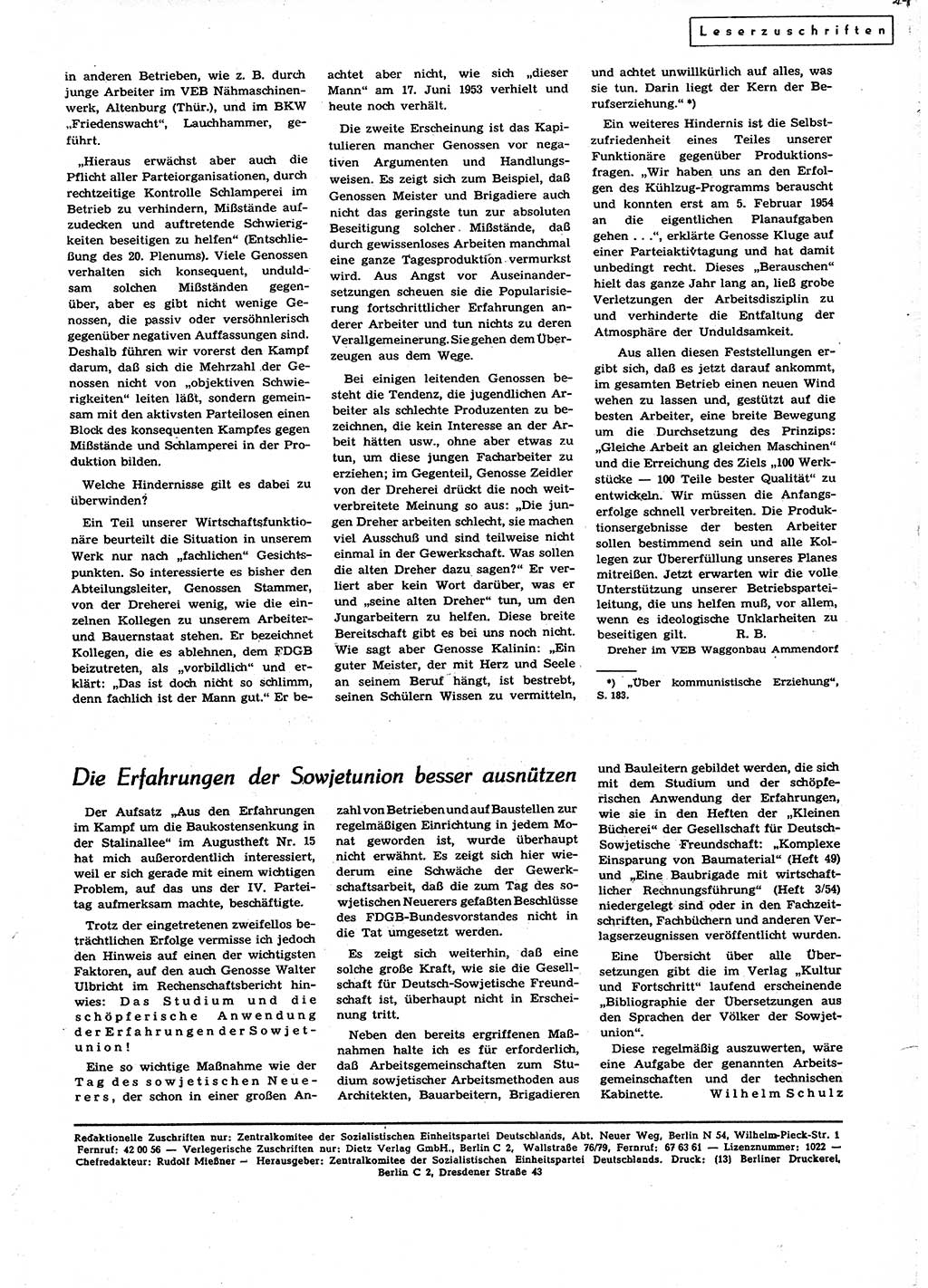 Neuer Weg (NW), Organ des Zentralkomitees (ZK) der SED (Sozialistische Einheitspartei Deutschlands) für alle Parteiarbeiter, 9. Jahrgang [Deutsche Demokratische Republik (DDR)] 1954, Heft 24/29 (NW ZK SED DDR 1954, H. 24/29)