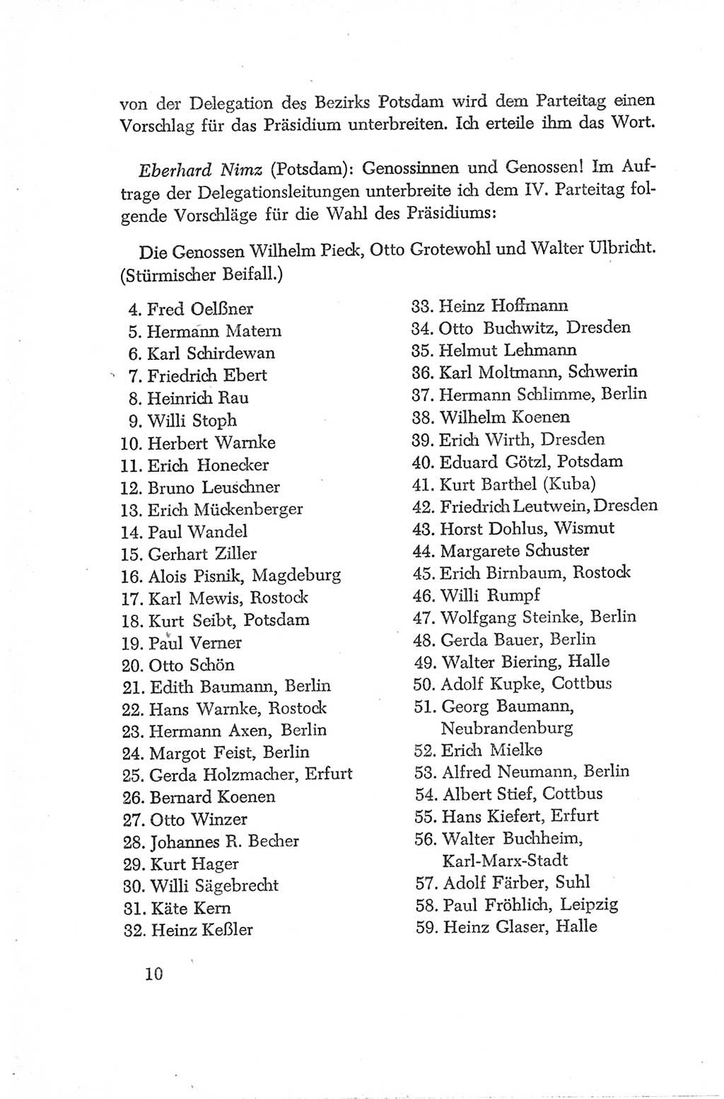 Protokoll der Verhandlungen des Ⅳ. Parteitages der Sozialistischen Einheitspartei Deutschlands (SED) [Deutsche Demokratische Republik (DDR)] 1954, Seite 10