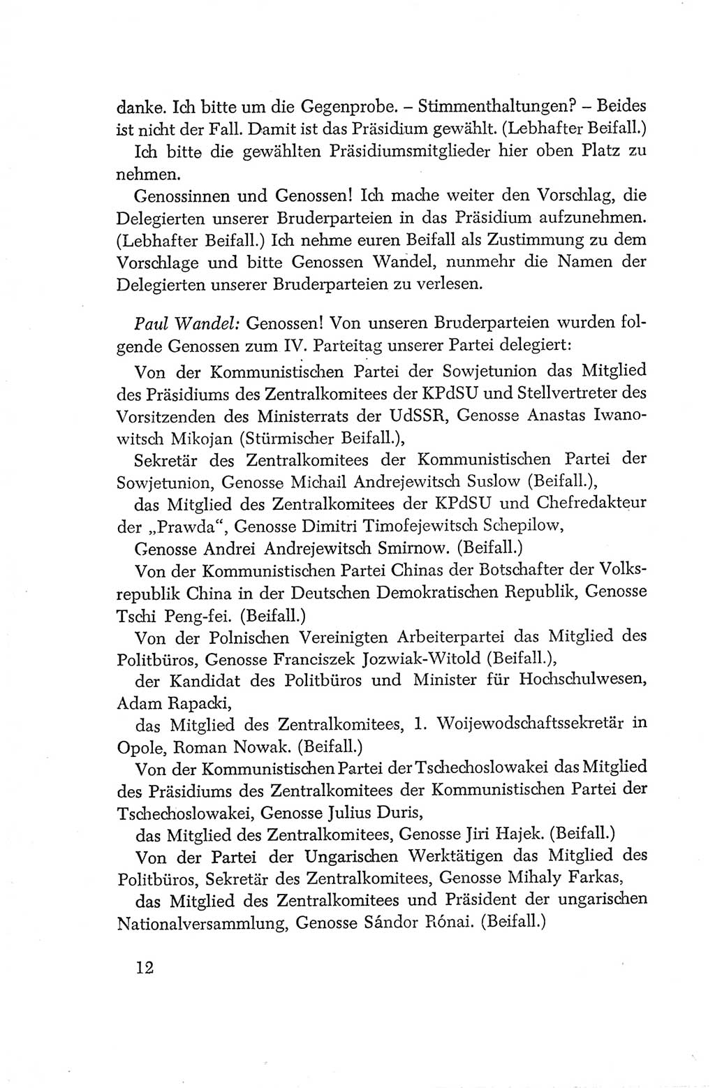 Protokoll der Verhandlungen des Ⅳ. Parteitages der Sozialistischen Einheitspartei Deutschlands (SED) [Deutsche Demokratische Republik (DDR)] 1954, Seite 12