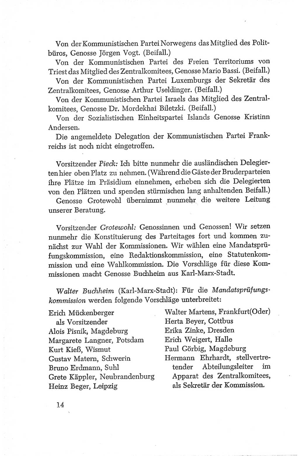 Protokoll der Verhandlungen des Ⅳ. Parteitages der Sozialistischen Einheitspartei Deutschlands (SED) [Deutsche Demokratische Republik (DDR)] 1954, Seite 14