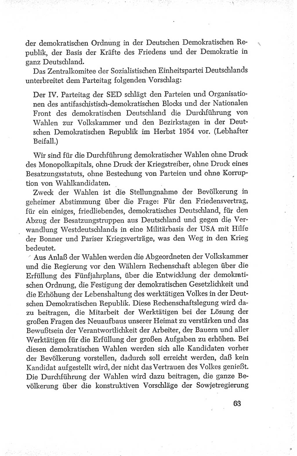 Protokoll der Verhandlungen des Ⅳ. Parteitages der Sozialistischen Einheitspartei Deutschlands (SED) [Deutsche Demokratische Republik (DDR)] 1954, Seite 63