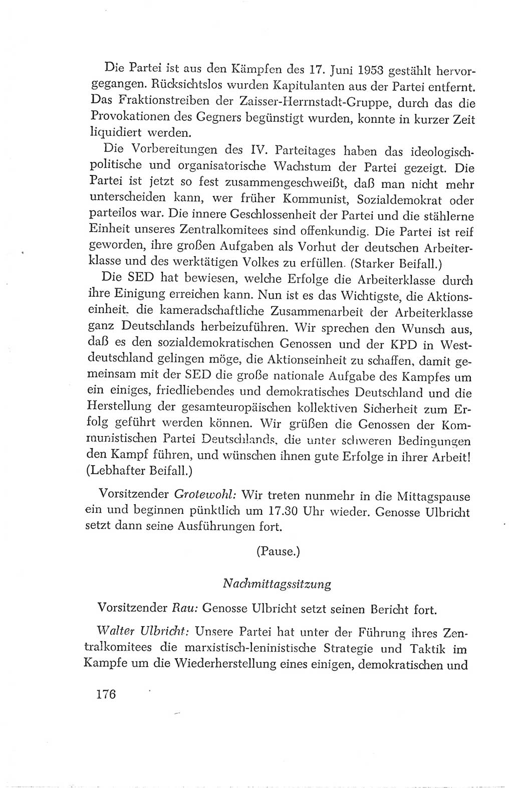 Protokoll der Verhandlungen des Ⅳ. Parteitages der Sozialistischen Einheitspartei Deutschlands (SED) [Deutsche Demokratische Republik (DDR)] 1954, Seite 176