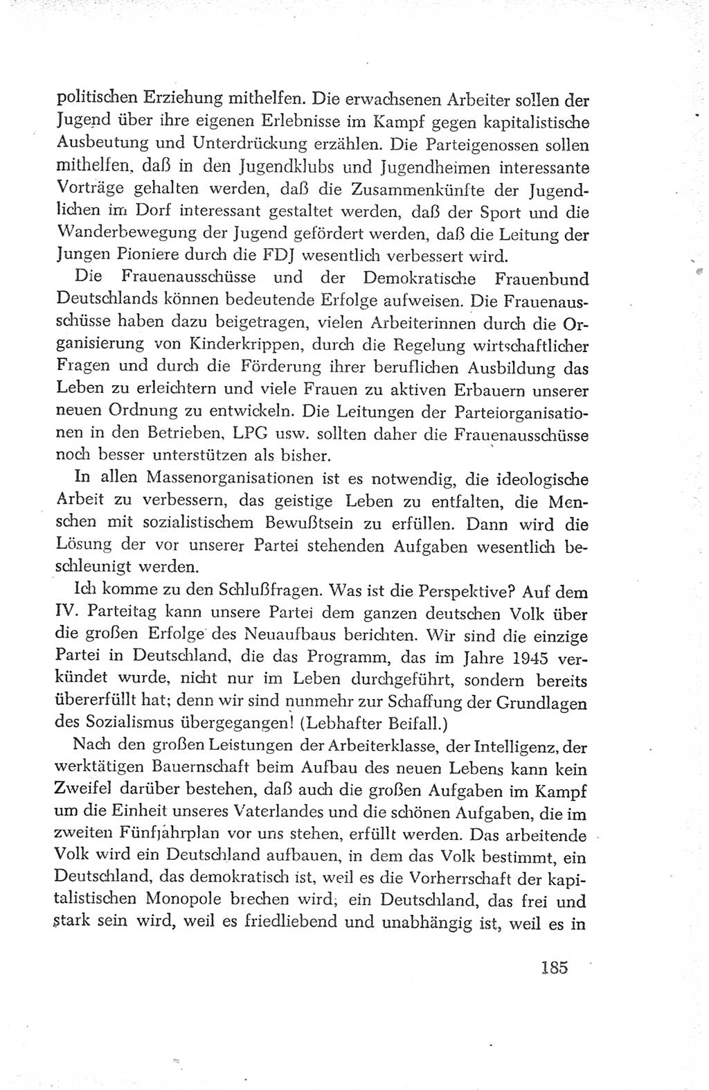 Protokoll der Verhandlungen des Ⅳ. Parteitages der Sozialistischen Einheitspartei Deutschlands (SED) [Deutsche Demokratische Republik (DDR)] 1954, Seite 185
