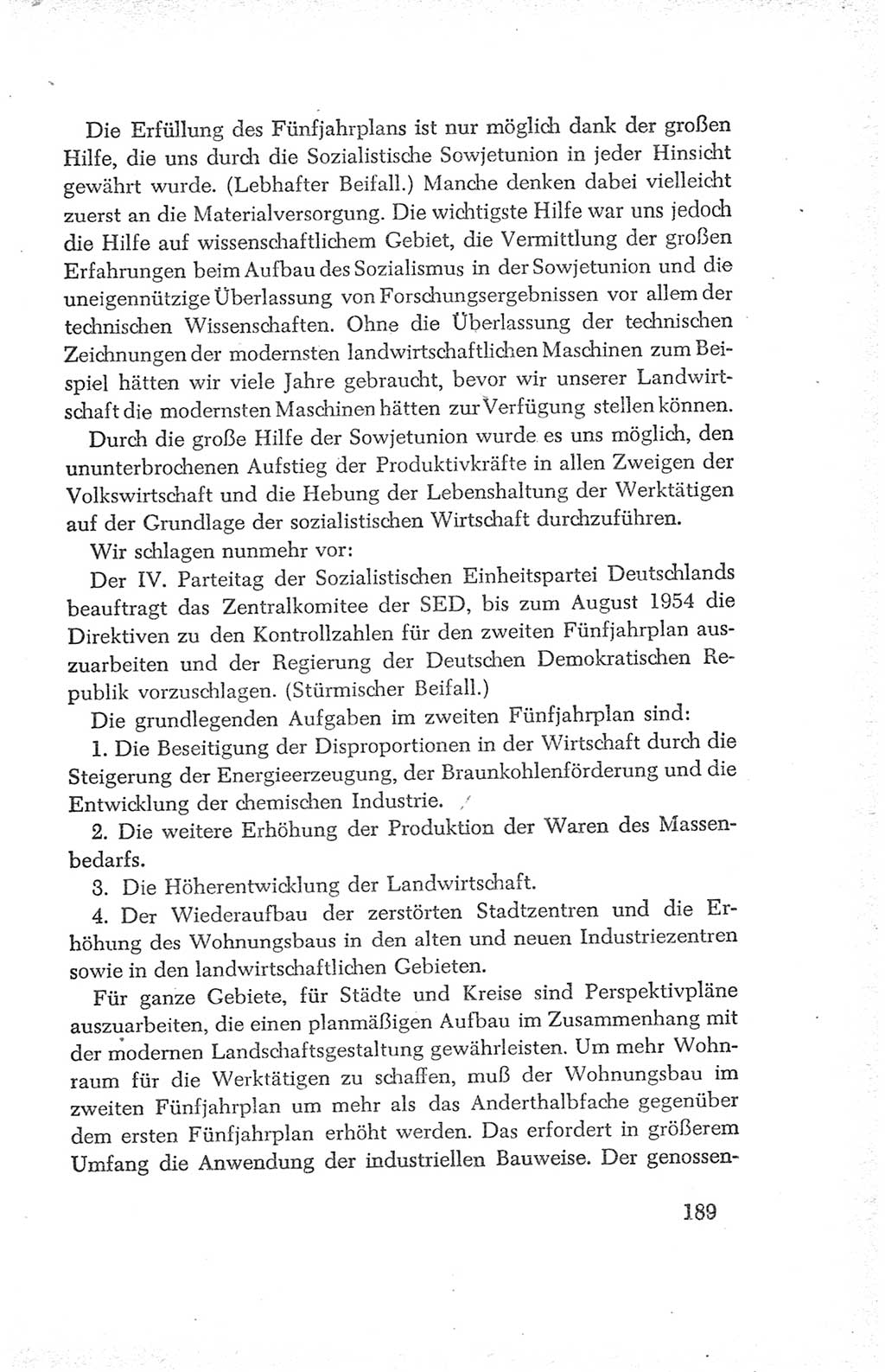 Protokoll der Verhandlungen des Ⅳ. Parteitages der Sozialistischen Einheitspartei Deutschlands (SED) [Deutsche Demokratische Republik (DDR)] 1954, Seite 189