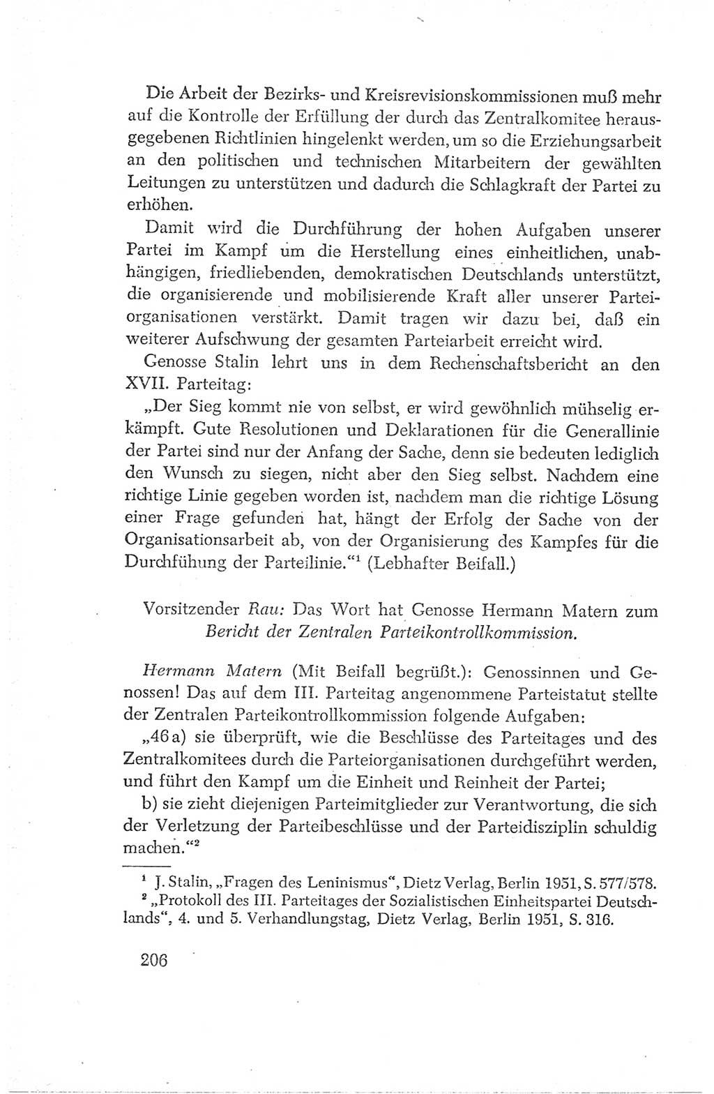 Protokoll der Verhandlungen des Ⅳ. Parteitages der Sozialistischen Einheitspartei Deutschlands (SED) [Deutsche Demokratische Republik (DDR)] 1954, Seite 206