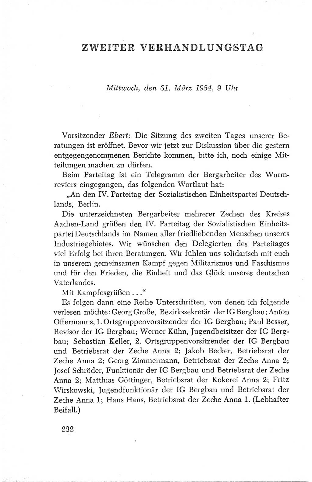 Protokoll der Verhandlungen des Ⅳ. Parteitages der Sozialistischen Einheitspartei Deutschlands (SED) [Deutsche Demokratische Republik (DDR)] 1954, Seite 232
