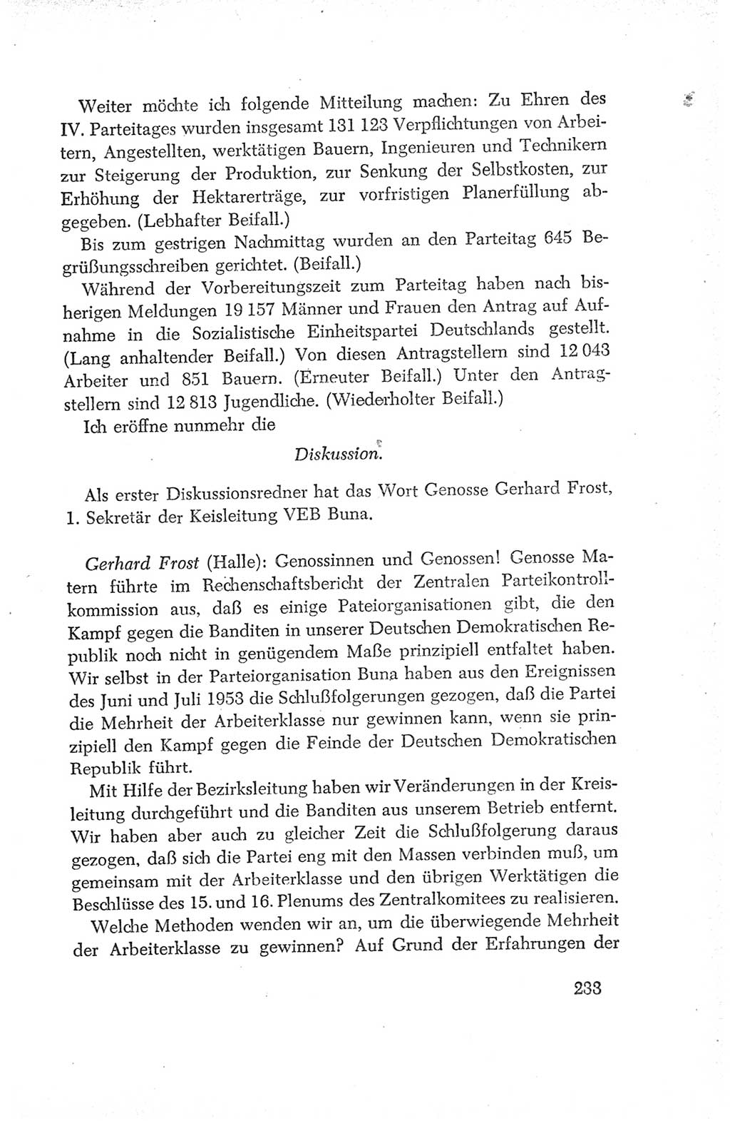 Protokoll der Verhandlungen des Ⅳ. Parteitages der Sozialistischen Einheitspartei Deutschlands (SED) [Deutsche Demokratische Republik (DDR)] 1954, Seite 233