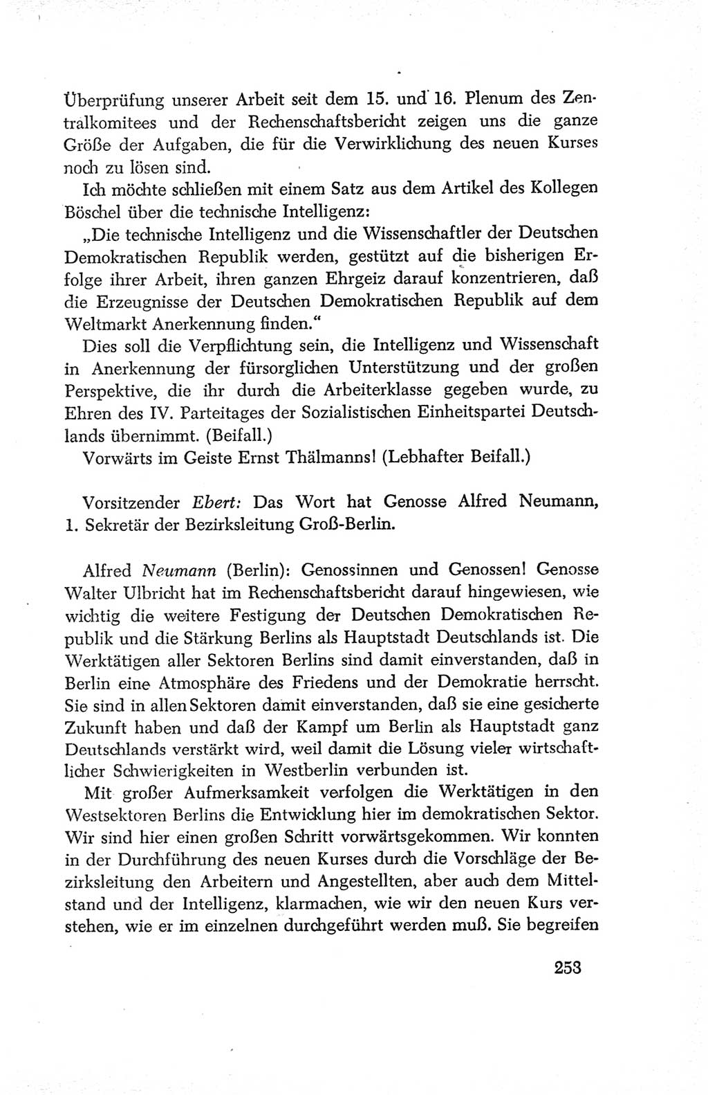 Protokoll der Verhandlungen des Ⅳ. Parteitages der Sozialistischen Einheitspartei Deutschlands (SED) [Deutsche Demokratische Republik (DDR)] 1954, Seite 253