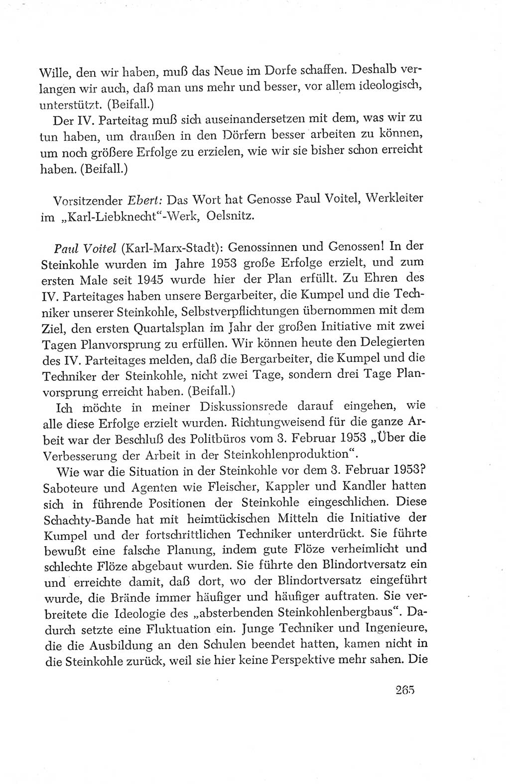 Protokoll der Verhandlungen des Ⅳ. Parteitages der Sozialistischen Einheitspartei Deutschlands (SED) [Deutsche Demokratische Republik (DDR)] 1954, Seite 265