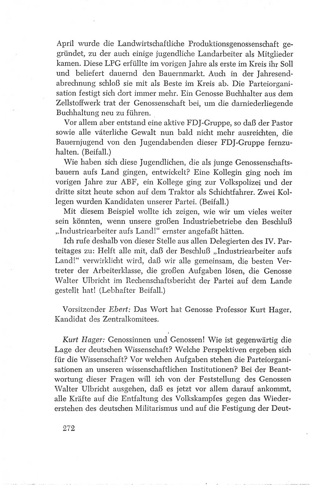 Protokoll der Verhandlungen des Ⅳ. Parteitages der Sozialistischen Einheitspartei Deutschlands (SED) [Deutsche Demokratische Republik (DDR)] 1954, Seite 272