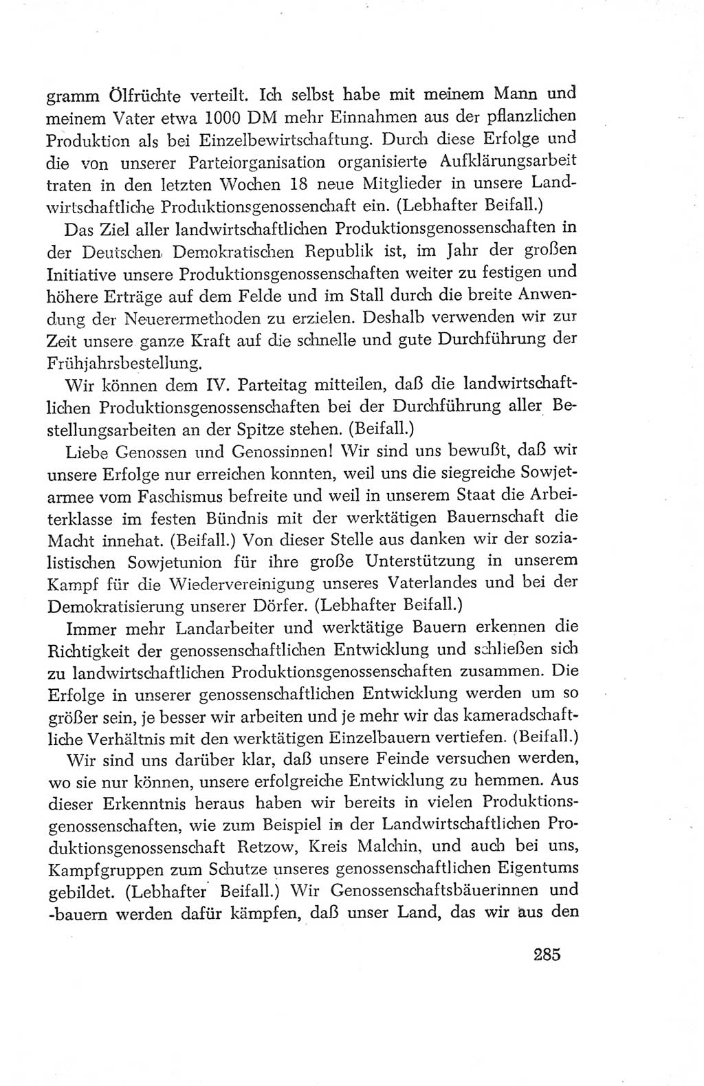Protokoll der Verhandlungen des Ⅳ. Parteitages der Sozialistischen Einheitspartei Deutschlands (SED) [Deutsche Demokratische Republik (DDR)] 1954, Seite 285