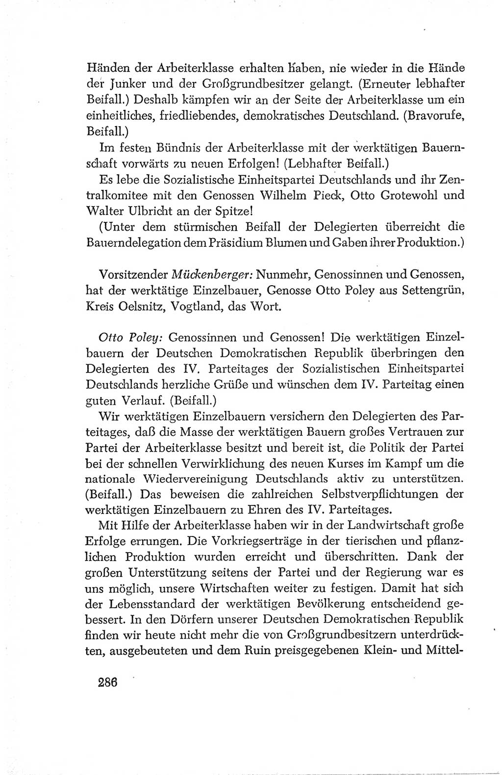 Protokoll der Verhandlungen des Ⅳ. Parteitages der Sozialistischen Einheitspartei Deutschlands (SED) [Deutsche Demokratische Republik (DDR)] 1954, Seite 286
