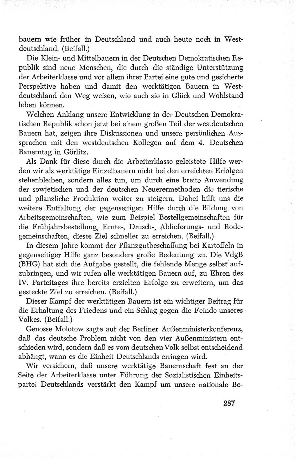 Protokoll der Verhandlungen des Ⅳ. Parteitages der Sozialistischen Einheitspartei Deutschlands (SED) [Deutsche Demokratische Republik (DDR)] 1954, Seite 287