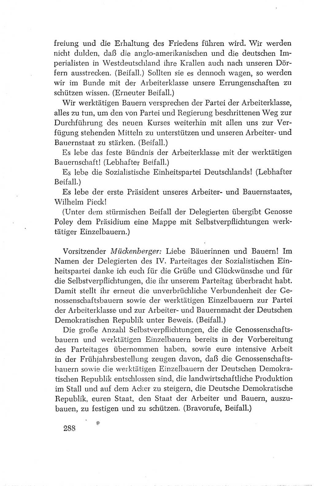 Protokoll der Verhandlungen des Ⅳ. Parteitages der Sozialistischen Einheitspartei Deutschlands (SED) [Deutsche Demokratische Republik (DDR)] 1954, Seite 288