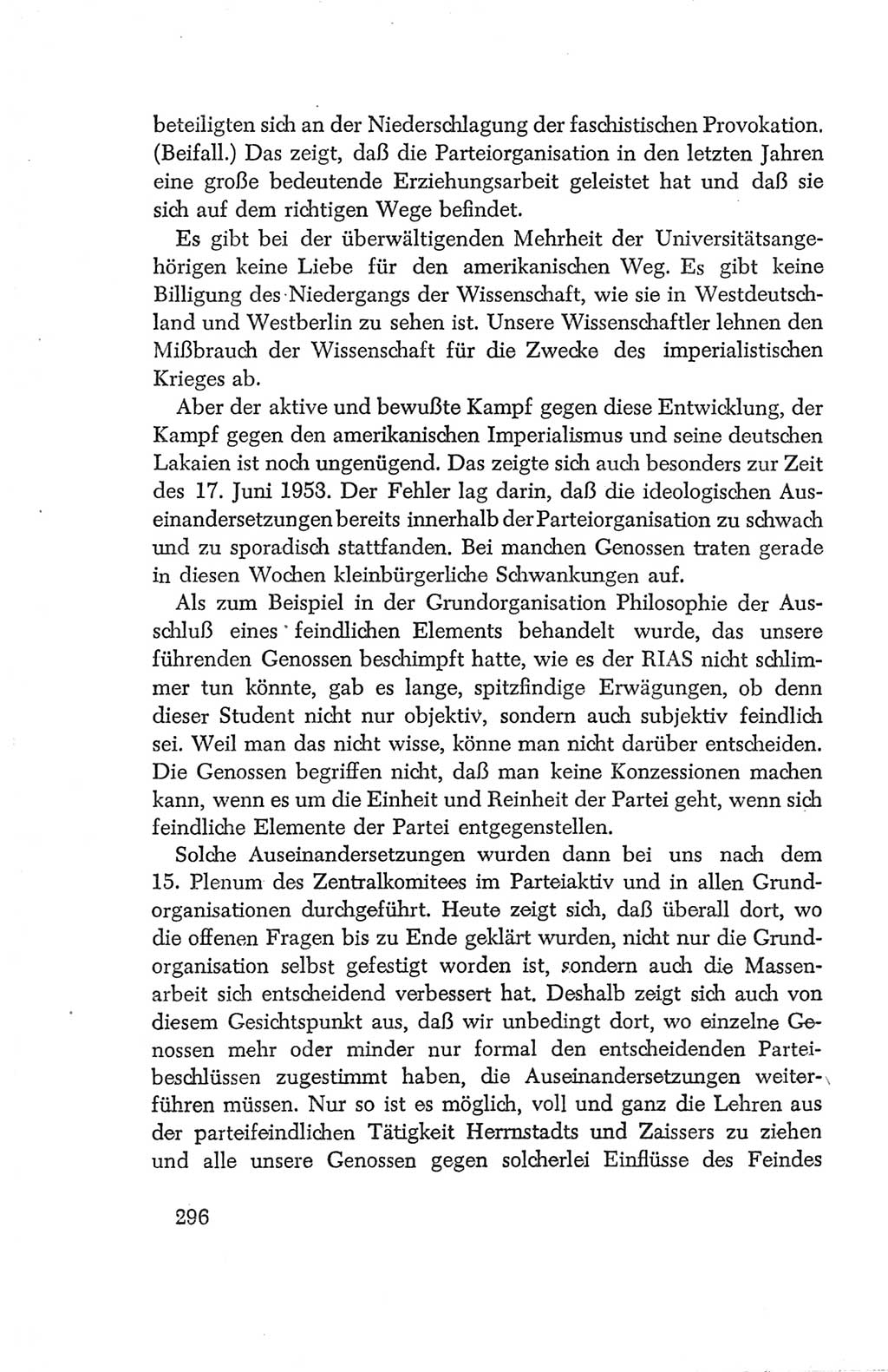 Protokoll der Verhandlungen des Ⅳ. Parteitages der Sozialistischen Einheitspartei Deutschlands (SED) [Deutsche Demokratische Republik (DDR)] 1954, Seite 296
