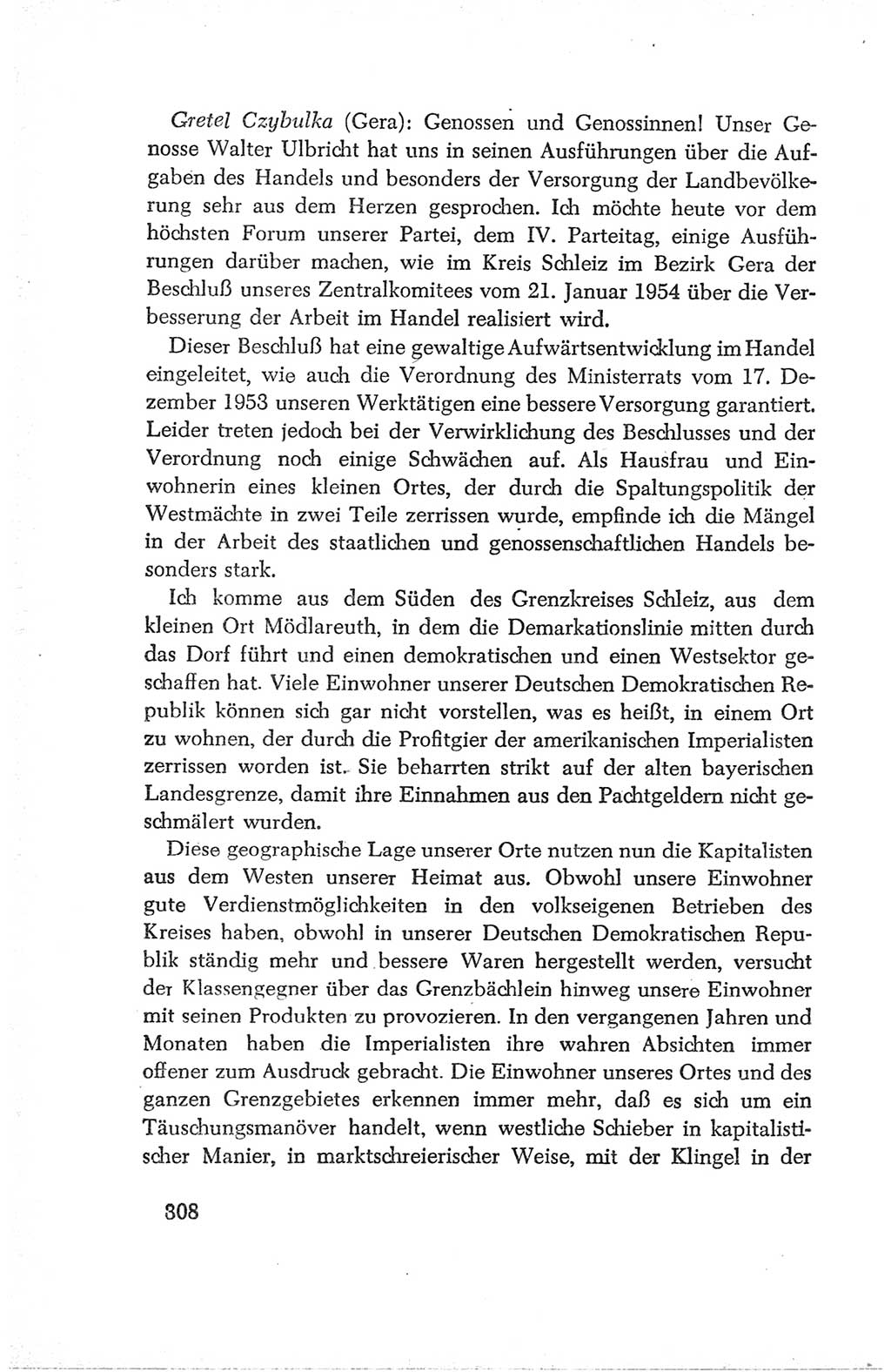 Protokoll der Verhandlungen des Ⅳ. Parteitages der Sozialistischen Einheitspartei Deutschlands (SED) [Deutsche Demokratische Republik (DDR)] 1954, Seite 308