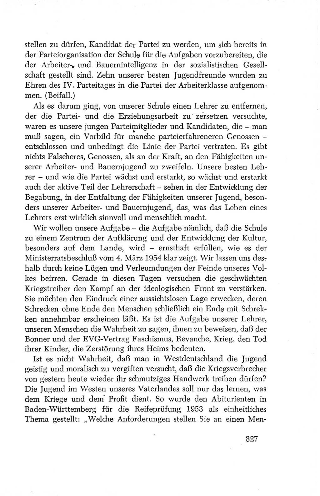Protokoll der Verhandlungen des Ⅳ. Parteitages der Sozialistischen Einheitspartei Deutschlands (SED) [Deutsche Demokratische Republik (DDR)] 1954, Seite 327