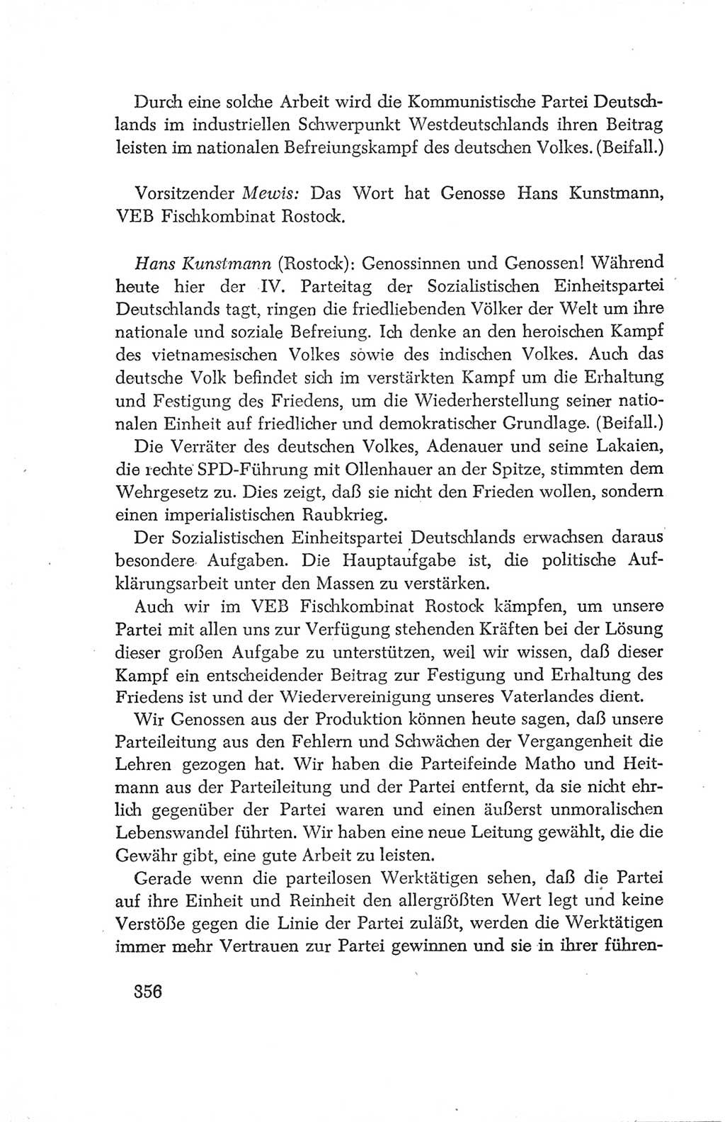 Protokoll der Verhandlungen des Ⅳ. Parteitages der Sozialistischen Einheitspartei Deutschlands (SED) [Deutsche Demokratische Republik (DDR)] 1954, Seite 356